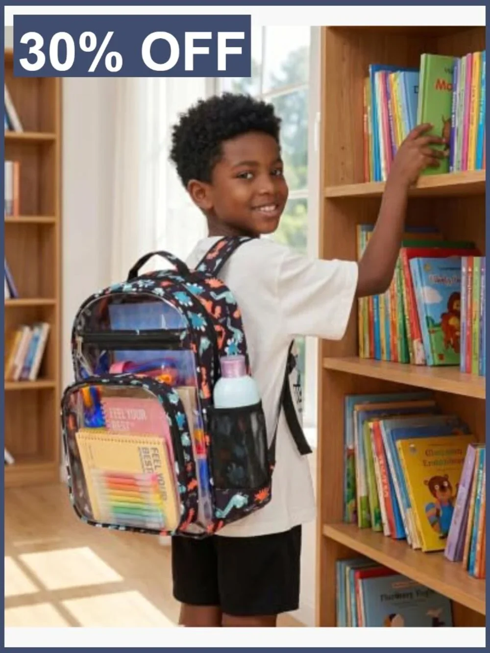 Clear Backpack for Kids Boys Girls Dinosaur Elementary School Bag